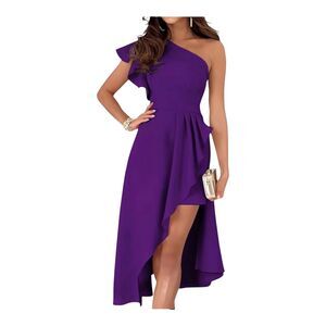 Dokotoo One Shoulder Purple Cascading Asymmetrical Midi Dress M Romantic Elegant